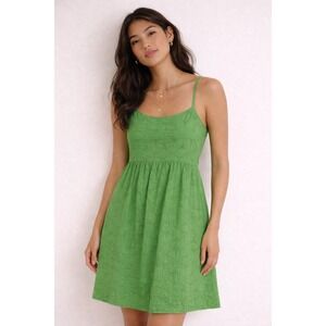 Gap Green Eyelet Cotton Sundress Square Neck Spaghetti Strap Mini Dress Size 10